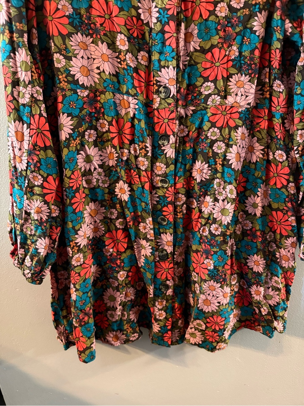 NATURAL LIFE Womens Button Down Colorful Floral Silky Tunic Boho S26 XL - Picture 4 of 12